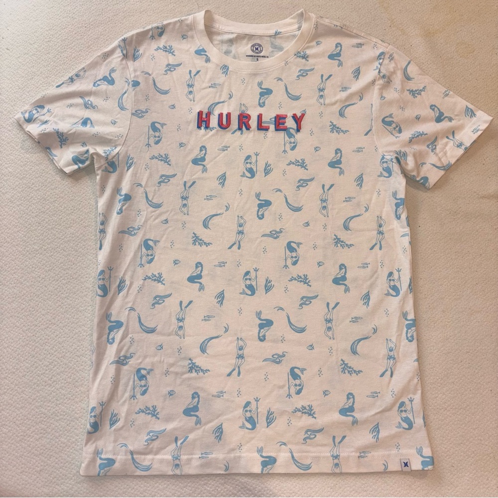 Hurley Cream and Blue Mermaid Print Tee